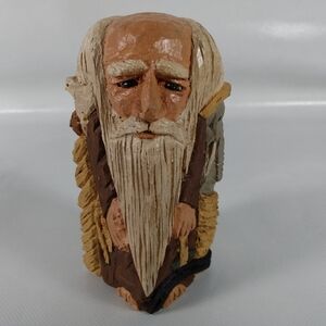 VTG Wood Carved Folk Art Square Resin Noah’s Art Signed DJM '91 Donis Mitchell